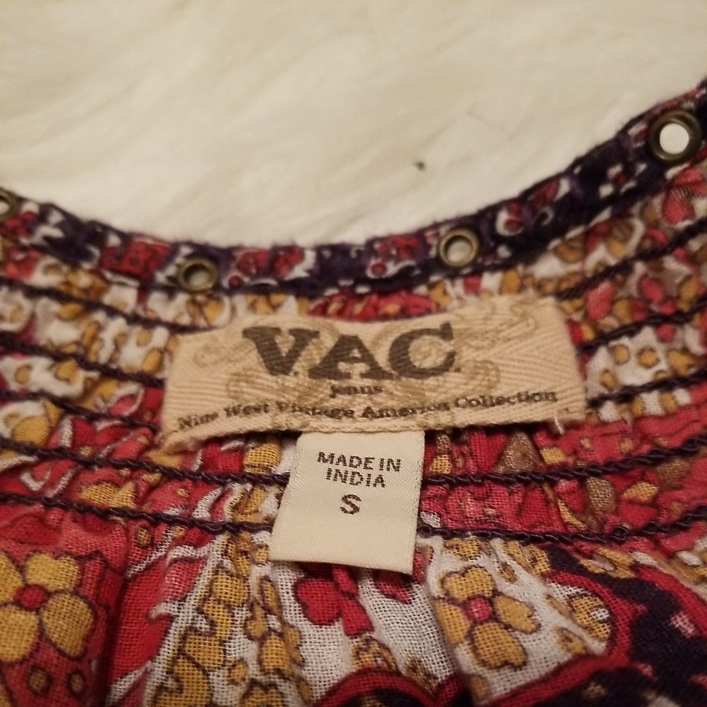 Vintage America Boho Short Sleeve Wood Bead Tassel Paisley Print Purple Size Sm - Picture 6 of 9